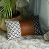 Reverse Black and White with Faux Leather Lumbar Pillow Cover