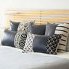Blue Bisected Pattern and Faux Leather Pillow Cover