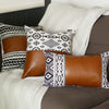 Warm Brown Faux Leather and Boho Abstract Pillow Cover