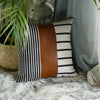 Black and White Stripes with Faux Leather Decorative Pillow Cover