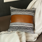 Black and White Zigzag with Faux Leather Decorative Pillow Cover