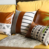 Black and White Triangle and Brown Faux Leather Pillow Cover