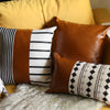 XL Rustic Brown Faux Leather Lumbar Pillow Cover