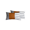 Set of 2 Striped and Bright Brown Faux Leather Lumbar Pillow Covers