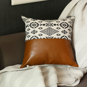 Set of 2 Black and White Geo and Faux Leather Pillow Covers