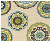 7' x 10' Ivory Indigo and Lime Medallion Disc Indoor Outdoor Area Rug