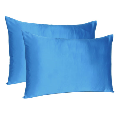 Bright Blue Dreamy Set of 2 Silky Satin King Pillowcases