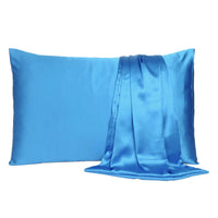 Bright Blue Dreamy Set of 2 Silky Satin King Pillowcases