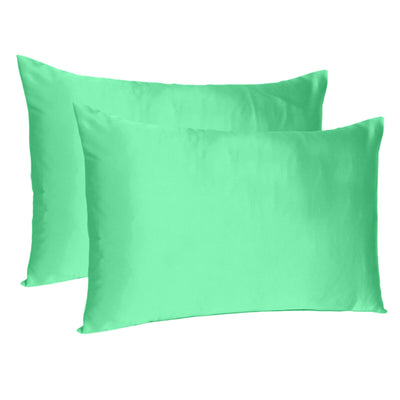 Green Dreamy Set of 2 Silky Satin Standard Pillowcases