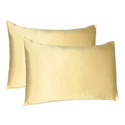 Pale Yellow Dreamy Set of 2 Silky Satin Queen Pillowcases