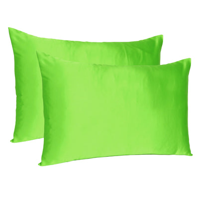 Bright Green Dreamy Set of 2 Silky Satin Queen Pillowcases