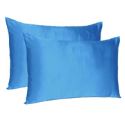 Bright Blue Dreamy Set of 2 Silky Satin Queen Pillowcases