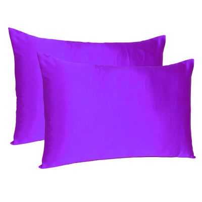 Bright Purple Dreamy Set of 2 Silky Satin Queen Pillowcases
