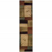 2’ x 8’ Beige and Brown Floral Block Pattern Runner Rug