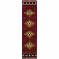 2’ x 8’ Red and Beige Ikat Pattern Runner Rug