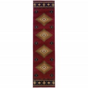 2’ x 8’ Red and Beige Ikat Pattern Runner Rug