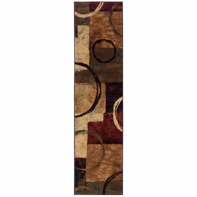 2’ x 8’ Brown and Black Abstract Geometric Runner Rug