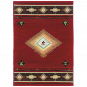 4’ x 6’ Red and Beige Ikat Pattern Area Rug
