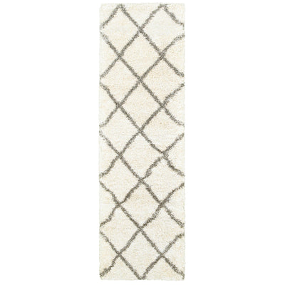 2’ x 8’ Ivory and Gray Geometric Lattice Runner Rug