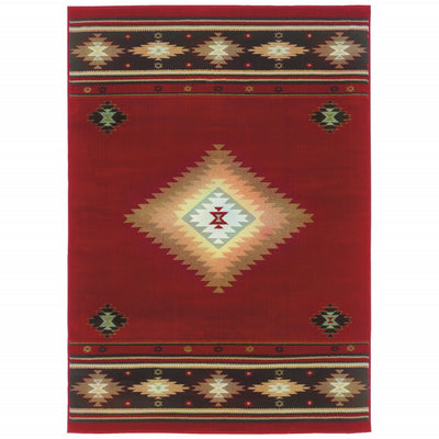 5’ x 8’ Red and Beige Ikat Pattern Area Rug