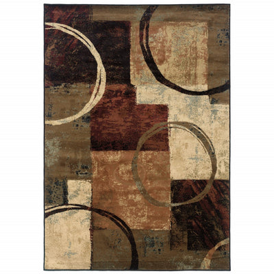 8’ x 11’ Brown and Black Abstract Geometric Area Rug