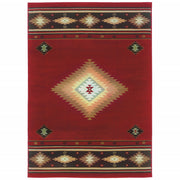 10’ x 13’ Red and Beige Ikat Pattern Area Rug