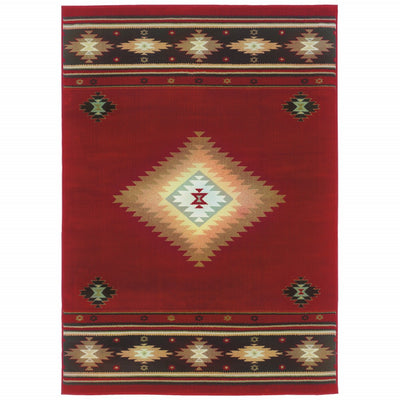 10’ x 13’ Red and Beige Ikat Pattern Area Rug