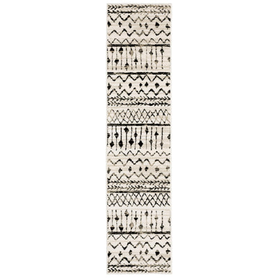 2’ x 8’ Ivory and Black Eclectic Patterns Indoor Runner Rug