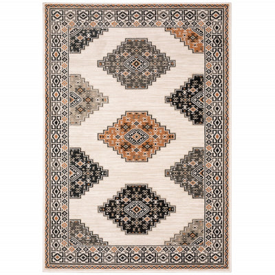 4’ x 6’ Abstract Ivory and Gray Geometric Indoor Area Rug