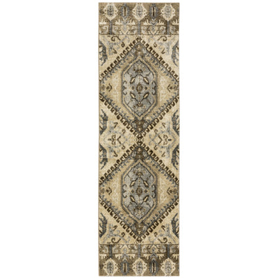 2’ x 8’ Tan and Gold Central Medallion Indoor Runner Rug