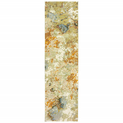 2’ x 8’ Modern Abstract Gold and Beige Indoor Runner Rug