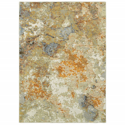 3’ x 5’ Modern Abstract Gold and Beige Indoor Area Rug