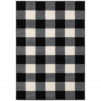 7’ x 9’ Monochromatic Gingham Pattern Indoor Area Rug