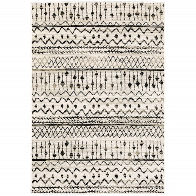 7’ x 9’ Ivory and Black Eclectic Patterns Indoor Area Rug