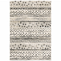 8’ x 10’ Ivory and Black Eclectic Patterns Indoor Area Rug
