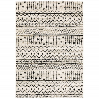 8’ x 10’ Ivory and Black Eclectic Patterns Indoor Area Rug