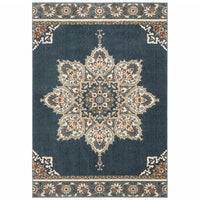 7’ x 9’ Blue and Beige Floral Medallion Indoor Area Rug