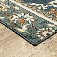 7’ x 9’ Blue and Beige Floral Medallion Indoor Area Rug