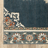 7’ x 9’ Blue and Beige Floral Medallion Indoor Area Rug