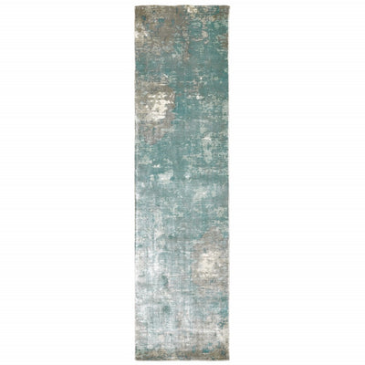 3’ x 10’ Blue and Gray Abstract Pattern Indoor Runner Rug