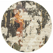 8’ Round Abstract Weathered Beige and Gray Indoor Area Rug