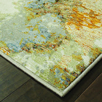 8’ Round Modern Abstract Gold and Beige Indoor Area Rug