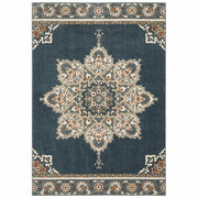 10’ x 13’ Blue and Beige Floral Medallion Indoor Area Rug