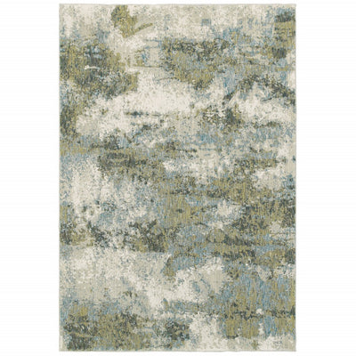 8’ x 11’ Blue and Sage Distressed Waves Indoor Area Rug