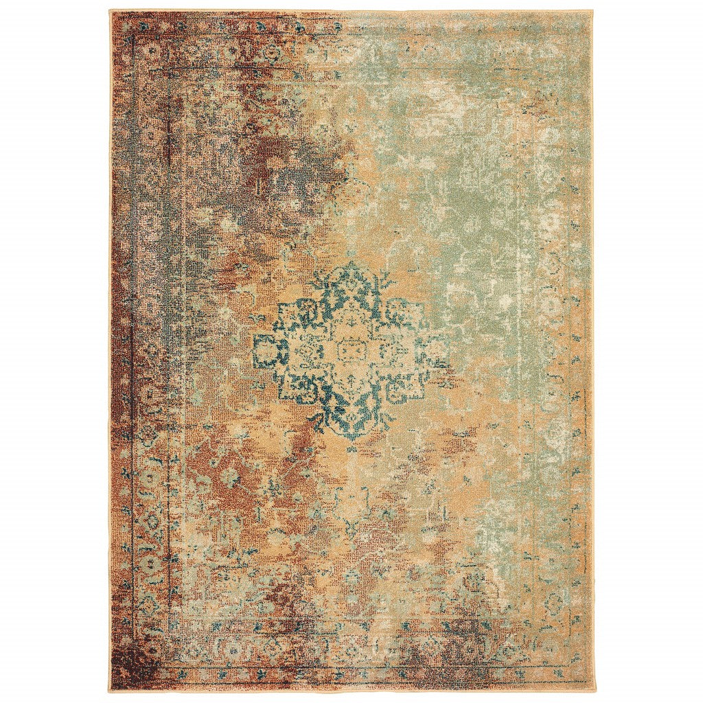 10’ x 13’ Brown and Gold Medallion Indoor Area Rug