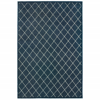 4’ x 6’ Navy and Ivory Lattice Indoor Area Rug