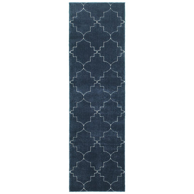 2’ x 8’ Blue and Ivory Trellis Indoor Runner Rug