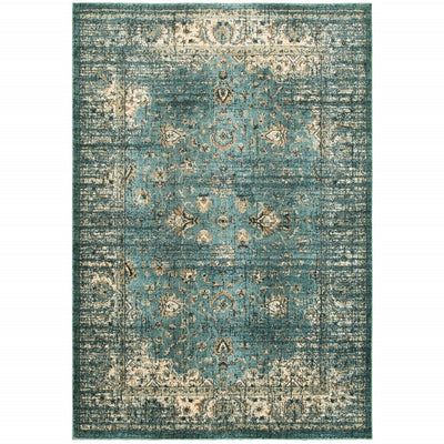 7’ x 10’ Peacock Blue and Ivory Indoor Area Rug
