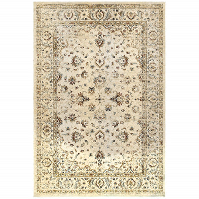 7’ x 10’ Ivory and Gold Distressed Indoor Area Rug