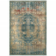 5’ x 8’ Sand and Blue Distressed Indoor Area Rug